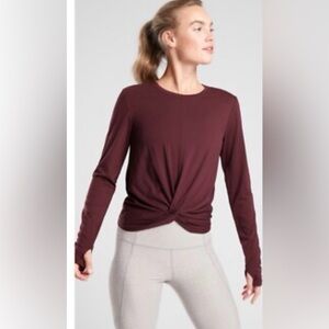 Old Navy Active long-sleeve twist-front top maroon/burgundy color.